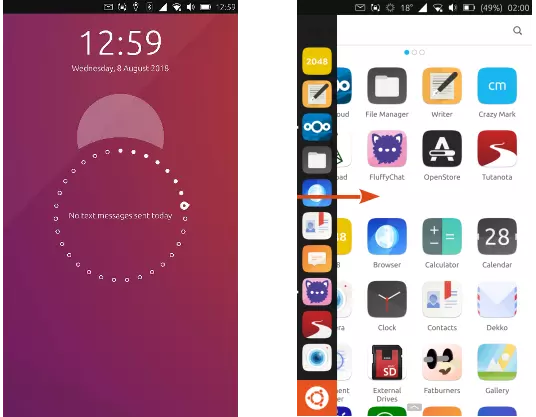 Screenshot of the Ubuntu Touch lockscreen and app laucher